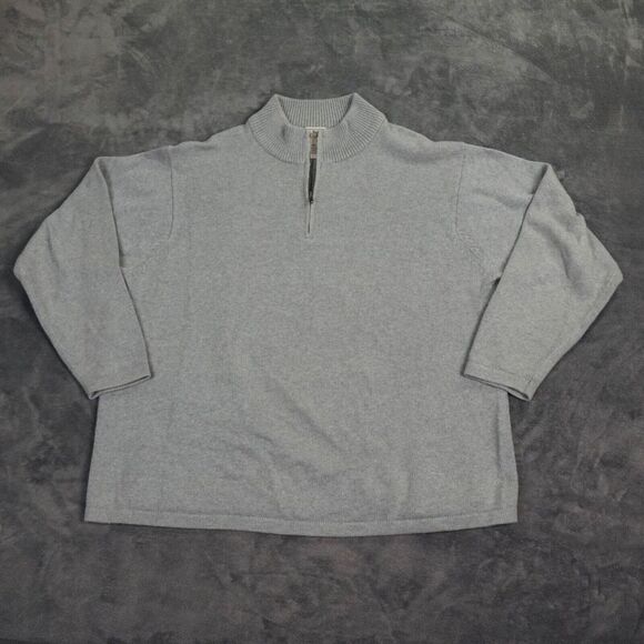 LL Bean Mens Sweater Mens XXL Gray Mock Neck 1/4 Zip Pullover Cotton Preppy Camp - Picture 1 of 9